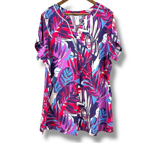 Swimsuits For All Tropical Floral Swim Shirt Cover Up Top Womens Plus Size 16 - Picture 1 of 7